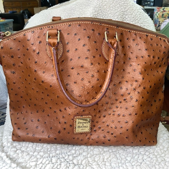 Dooney & Bourke Handbags - Dooney &‎ Bourke Brown Satchel with Ostrich-Embossed Leather